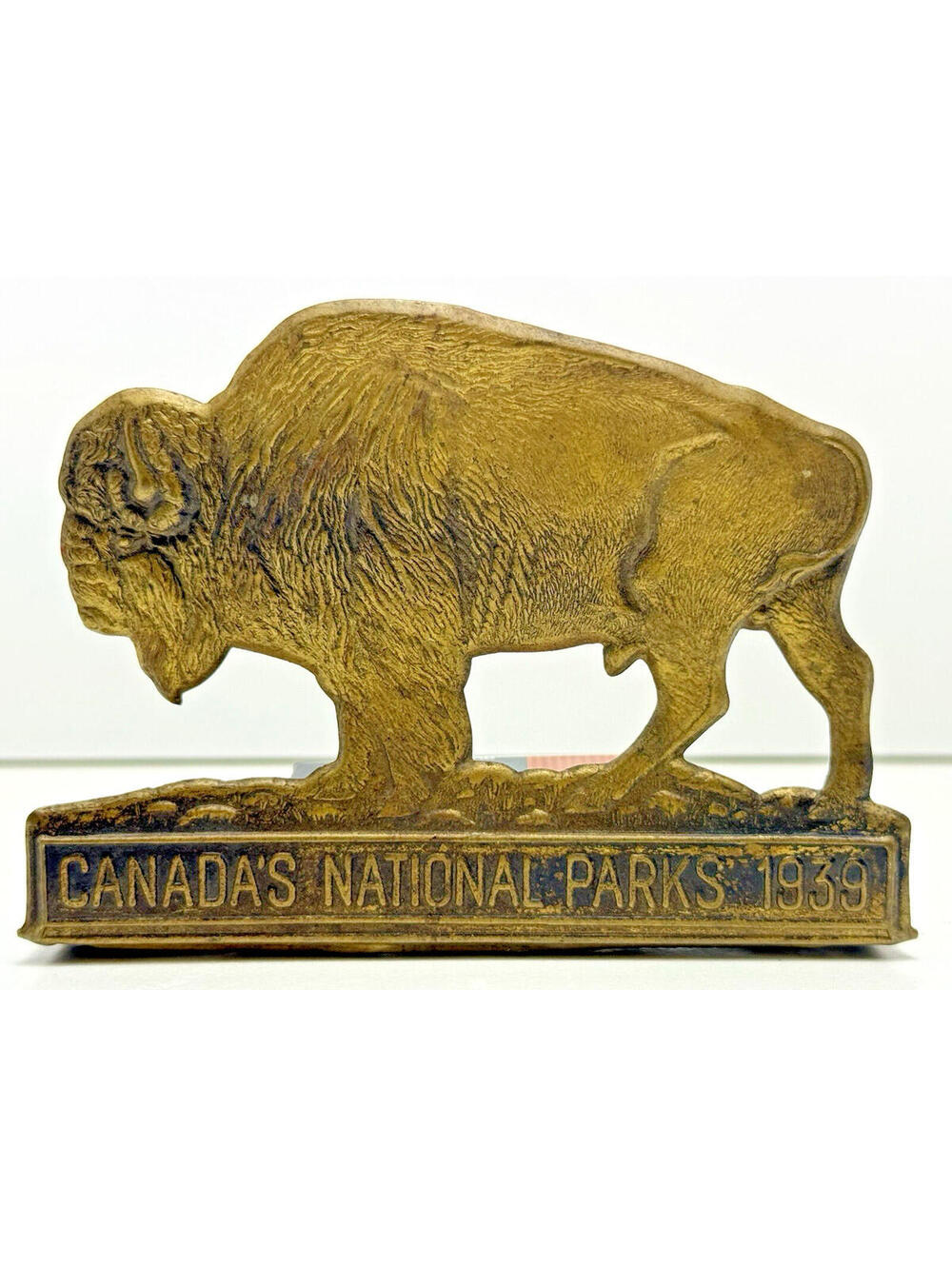 1939 Canada's National Parks Buffalo Grill Badge Plate Rare Original Brass